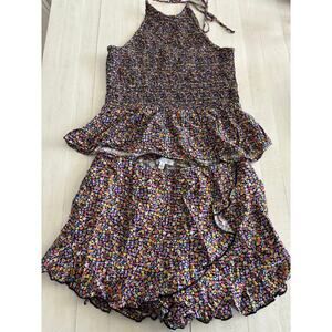 Patrons of Peace Floral Two Piece Outfit Smocked Top & Ruffle Skort Size M EUC